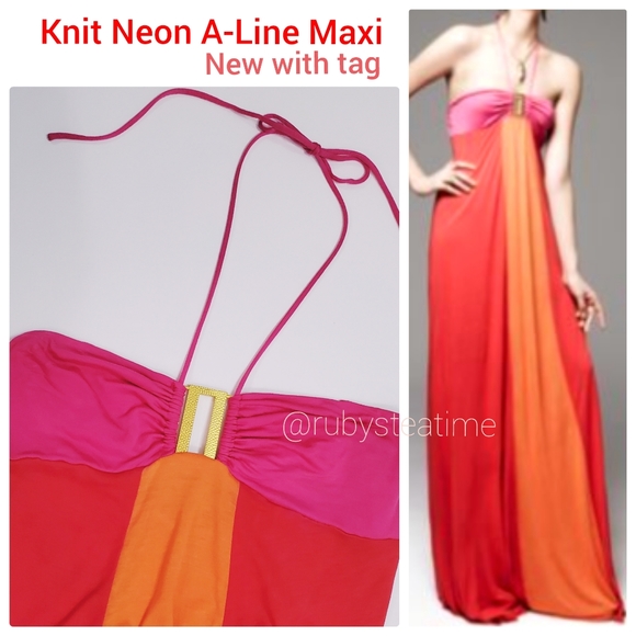 Macy's Dresses & Skirts - Vibrant Jersey Knit A-line Maxi Halter Tie Color Block Dress, Sleeveless, NWT
